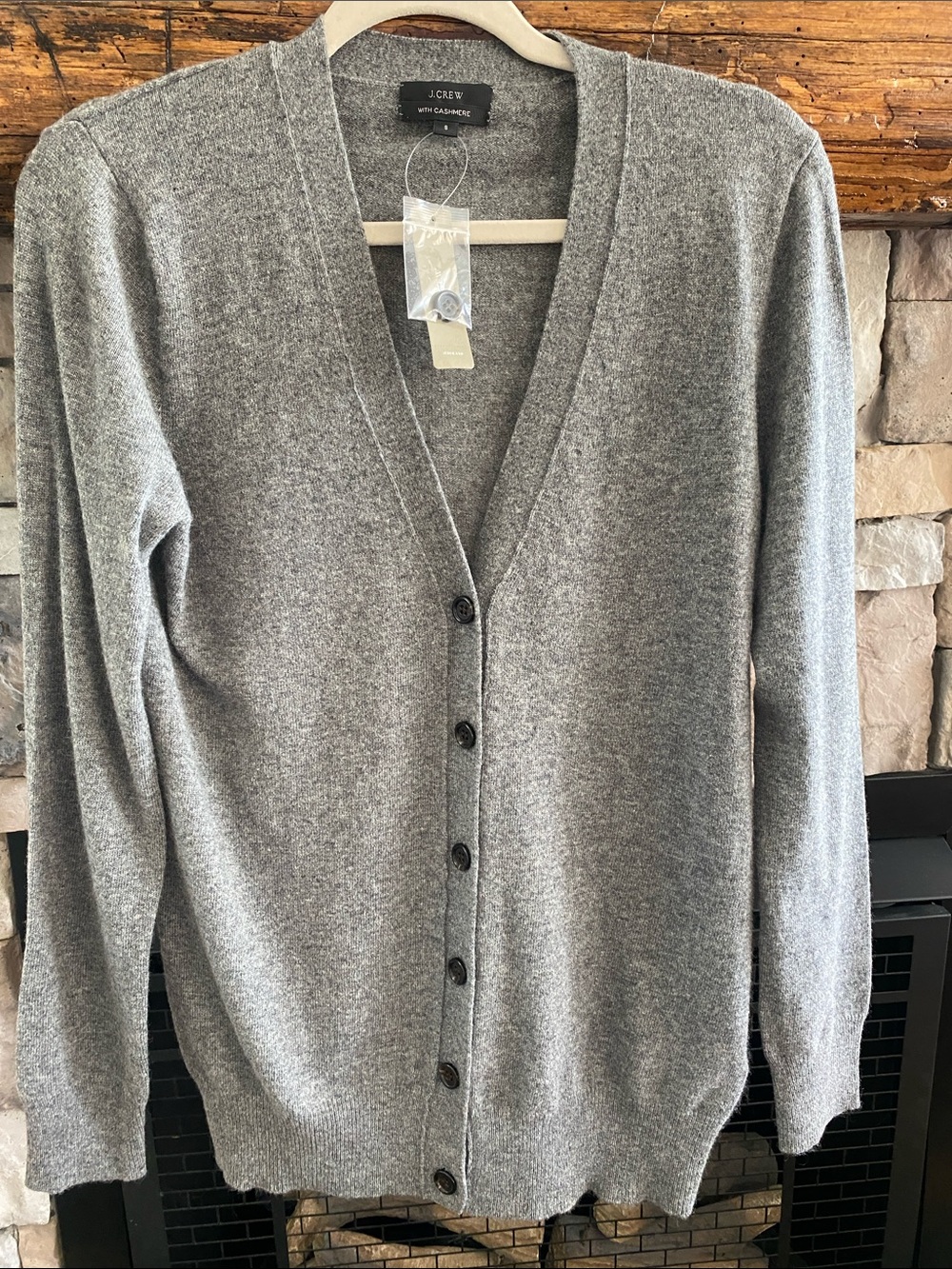 J. Crew Light Gray part Cashmere V-Neck Button Cardigan